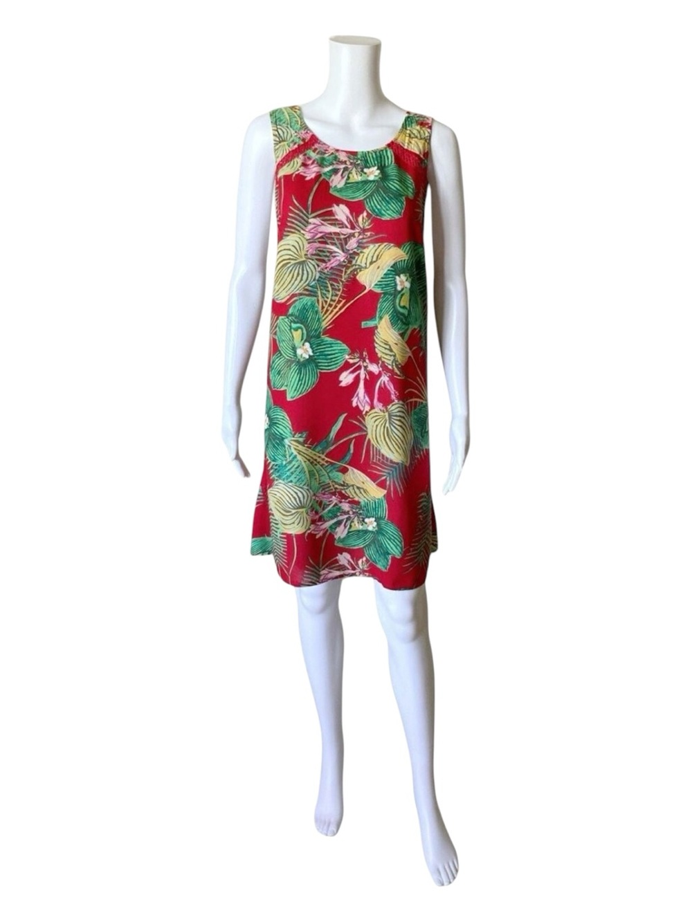 Roxy Dress Womens Medium Red Tropical Floral Sleeveless Shift Side Zip